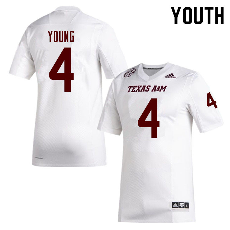 Youth #4 Erick Young Texas A&M Aggies College Football Jerseys Sale-White - Click Image to Close